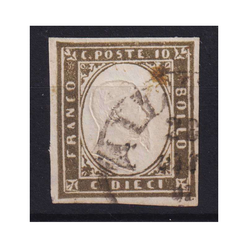 SARDEGNA 1861 10 CENTESIMI OLIVASTRO SCURO N.14Ca USATO CERT.  | Fi...
