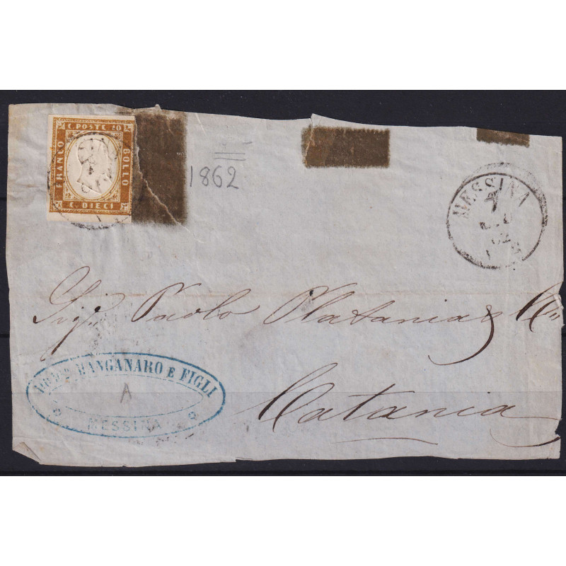 SARDEGNA 1862 10 CENTESIMI BISTRO OLIVA N.14D USATO SU FRAMMENTO  |...