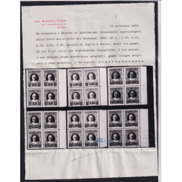 VATICANO 1934-37 PIO XI QUARTINE PROVVISORIA 6 V. G.I MNH** CERT.  ...