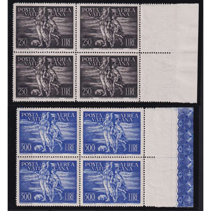 VATICANO 1948 POSTA AEREA PIO XII QUARTINE TOBIA G.I MNH** CERT.  |...