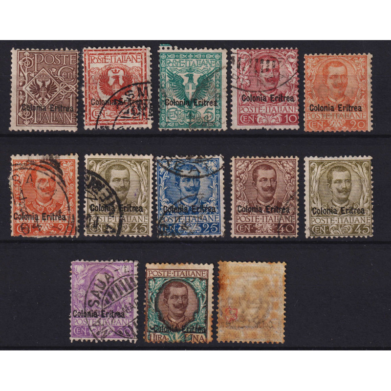 COLONIE ERITREA 1903 FRANCOBOLLI D'ITALIA 12 V. G.O MH* / US. CON O...