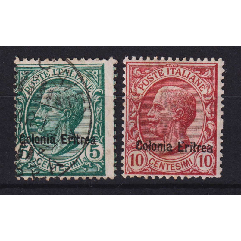 COLONIE ERITREA 1908-09 MICHETTI SOPRASTAMPATI 2 V. US. / G.O  | Fi...