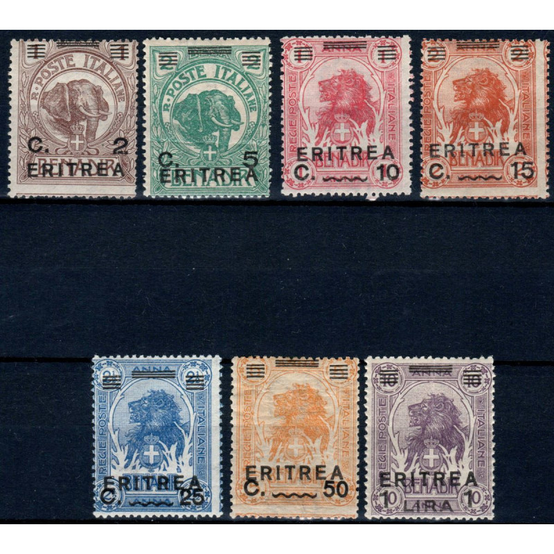 1922 ERITREA LEONI E ELEFANTI SOPR. 7 V. S.11 G.I. MNH** (ALCUNI CO...