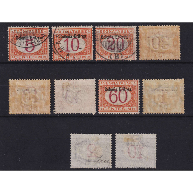 COLONIE ERITREA 1903 SEGNATASSE SERIETTA 10 V. G.O MH* / USATI CERT...