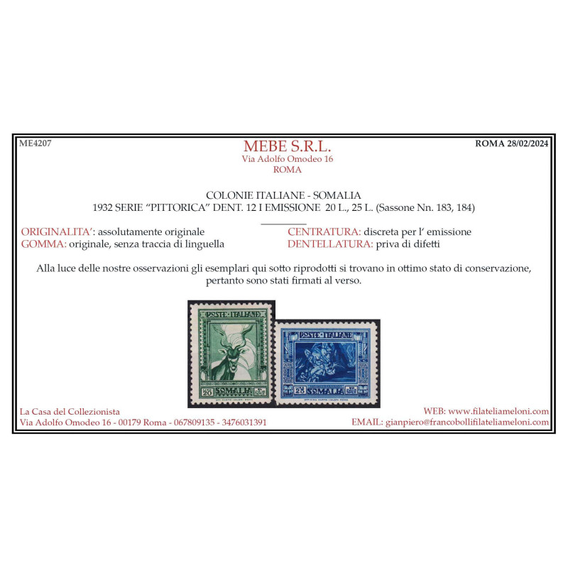 COLONIE SOMALIA 1932 PITTORICA DENT.12 18 V. USATI / G.I MNH** CERT...