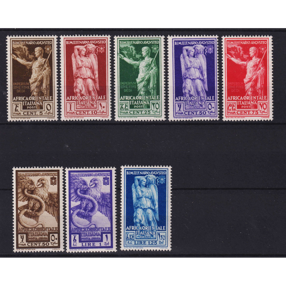 COLONIE AFRICA ORIENTALE 1938 AUGUSTO 8 V. G.O MH* | Filatelia Meloni COLONIE AFRICA ORIENTALE 1938 AUGUSTO 8 V. G.O MH* | Filatelia Meloni