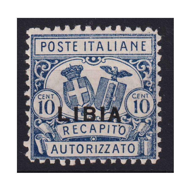 COLONIE LIBIA 1929 RECAPITO AUTORIZZATO 10 C. DENT.11 N.1 G.I MNH**...