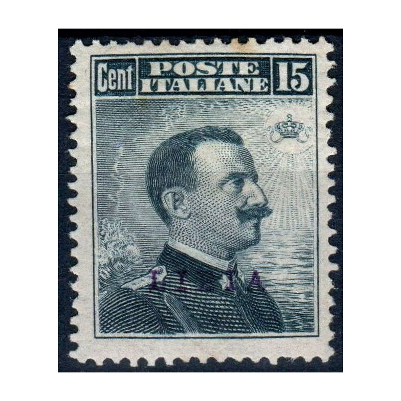 COLONIE 1912-15 LIBIA FRANCOBOLLI D'ITALIA 15 C. G.O MH* LIEVE TRAC...