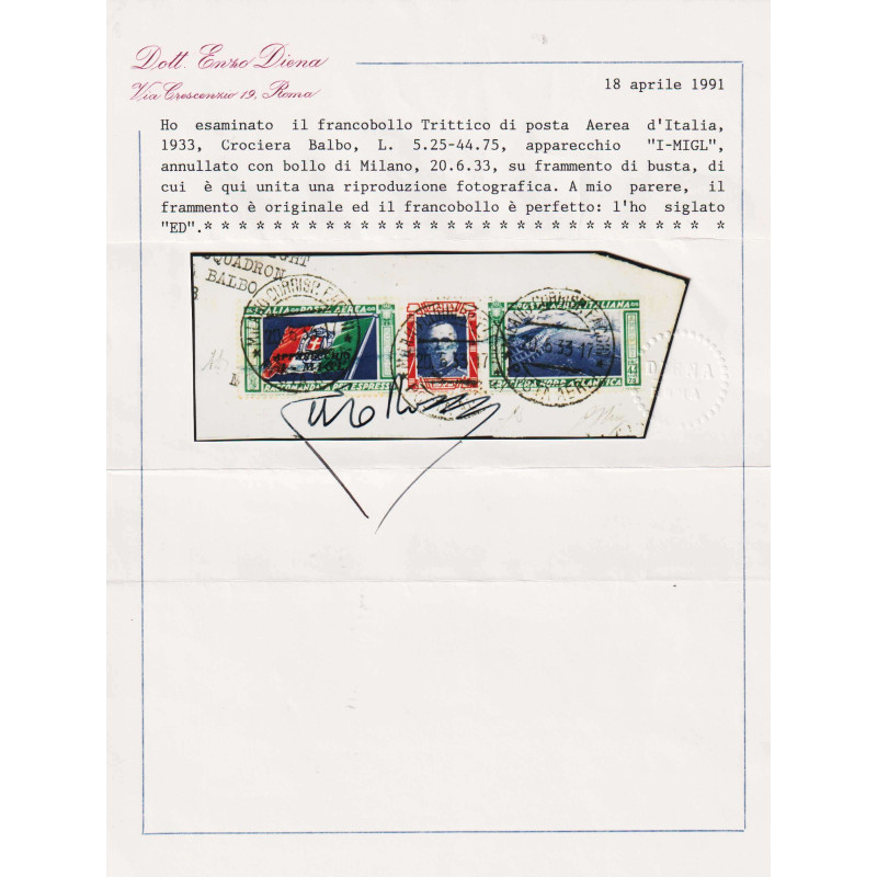 REGNO D' ITALIA 1933 TRITTICI CROCIERA NORD ATLANTICA I – MIGL 2 V....
