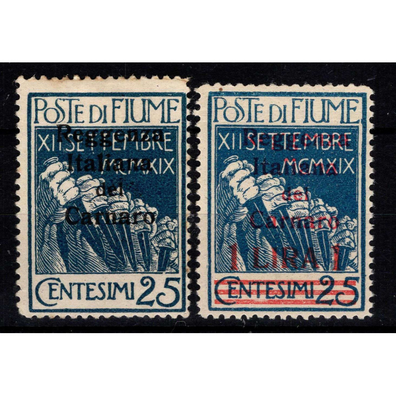 OCCUPAZIONI FIUME 1920 REGGENZA DEL CARNARO N.147-148 G.O MH* CERT....