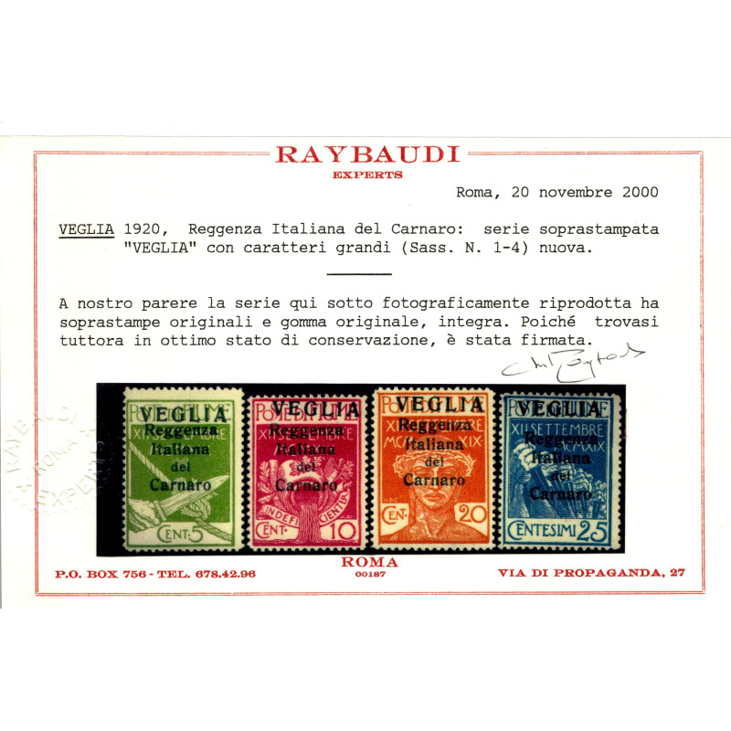 OCCUPAZIONI VEGLIA 1920 REGGENZA ITALIANA DEL CARNARO 4 V. G.O MH* ...