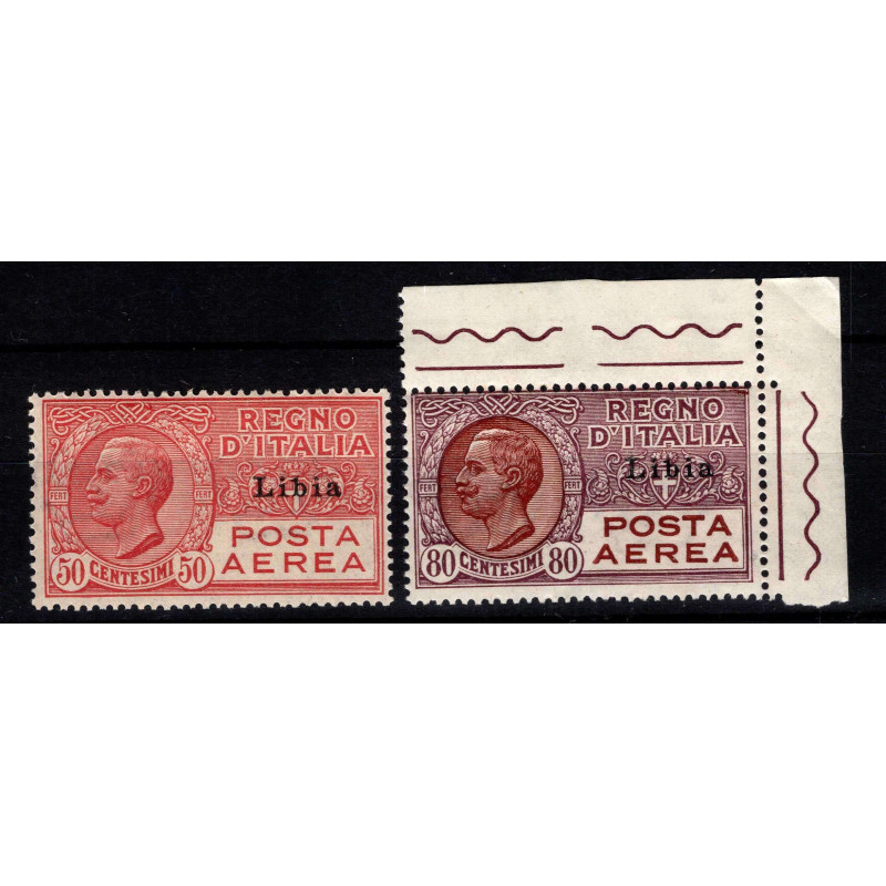 COLONIE LIBIA 1928-29 POSTA AEREA 2 V. G.I MNH** 50 CENT. G.O MH*  ...