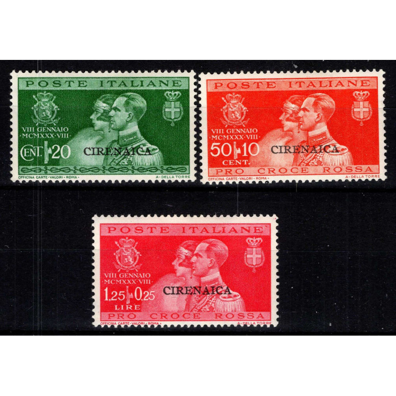 COLONIE CIRENAICA 1930 NOZZE UMBERTO I 3 VALORI G.O MH*  | Filateli...