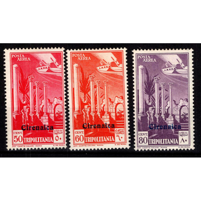 COLONIE CIRENAICA 1932 POSTA AEREA SERIE COMPLETA 3 V. G.O MH*  | F...