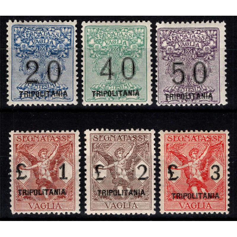 COLONIE TRIPOLITANIA 1924 SEGNATASSE PER VAGLIA 6 V. N.1-6 G.O MLH*...