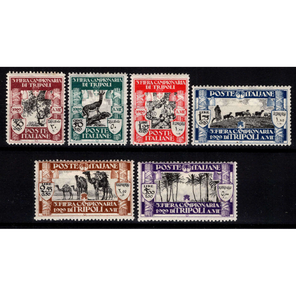 COLONIE LIBIA 1929 III FIERA DI TRIPOLI 6 V. G.O MH* | Filatelia M... COLONIE LIBIA 1929 III FIERA DI TRIPOLI 6 V. G.O MH* | Filatelia M...