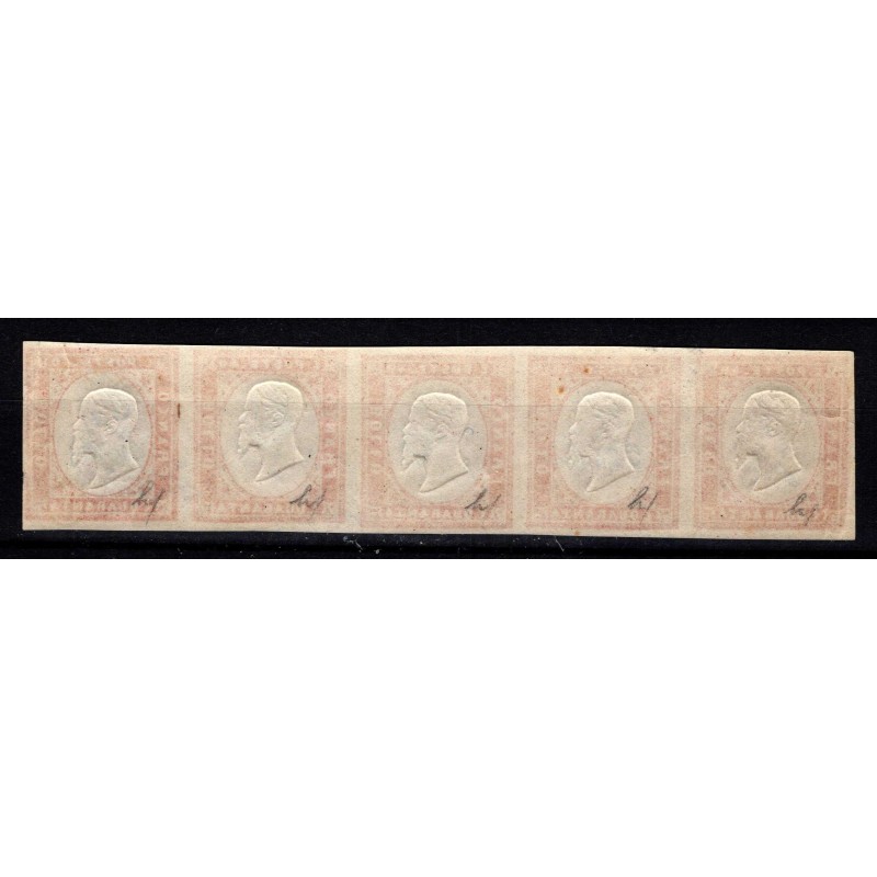 SARDEGNA 1863 STRISCIA 40 CENTESIMI 5 V. N.16F G.I MNH** / G.O MH* ...