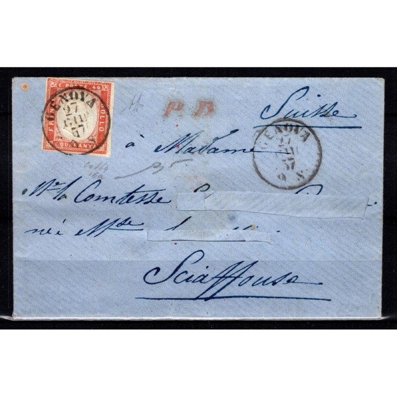 SARDEGNA 1855 40 CENTESIMI VERMIGLIO N.16a USATO SU BUSTA CERT.  | ...
