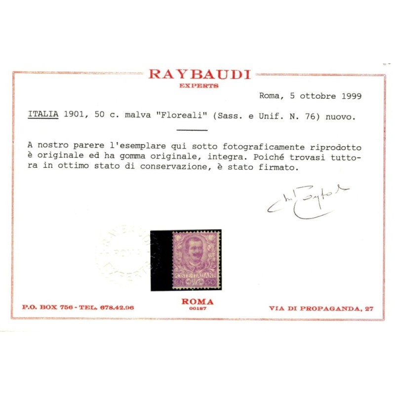 REGNO D'ITALIA 1901 FLOREALE SERIE COMPLETA 11 V. G.I MNH** CERT.  ...