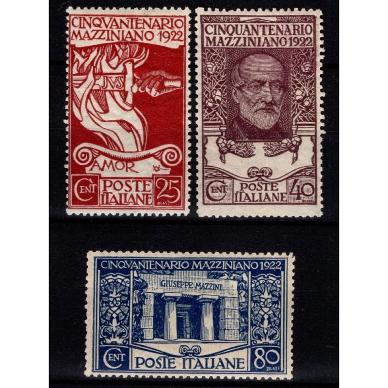 REGNO D'ITALIA 1922 GIUSEPPE MAZZINI 3 V. G.O MLH* CENTRATI  | Fila...