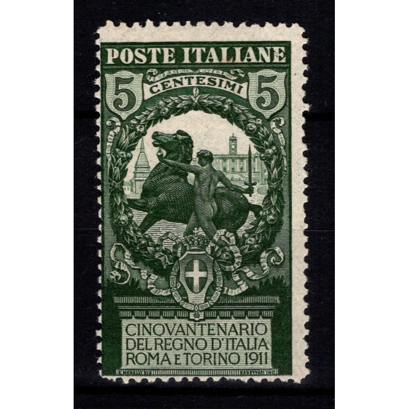 REGNO D'ITALIA 1911 UNITA' D'ITALIA 5 CENT. VARIETA' N.93a G.I MNH*...