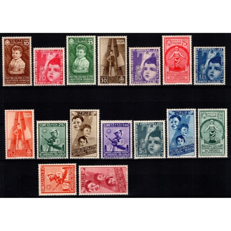 REGNO D'ITALIA 1937 COLONIE ESTIVE E INFANZIA 16 VALORI G.I MNH** C...