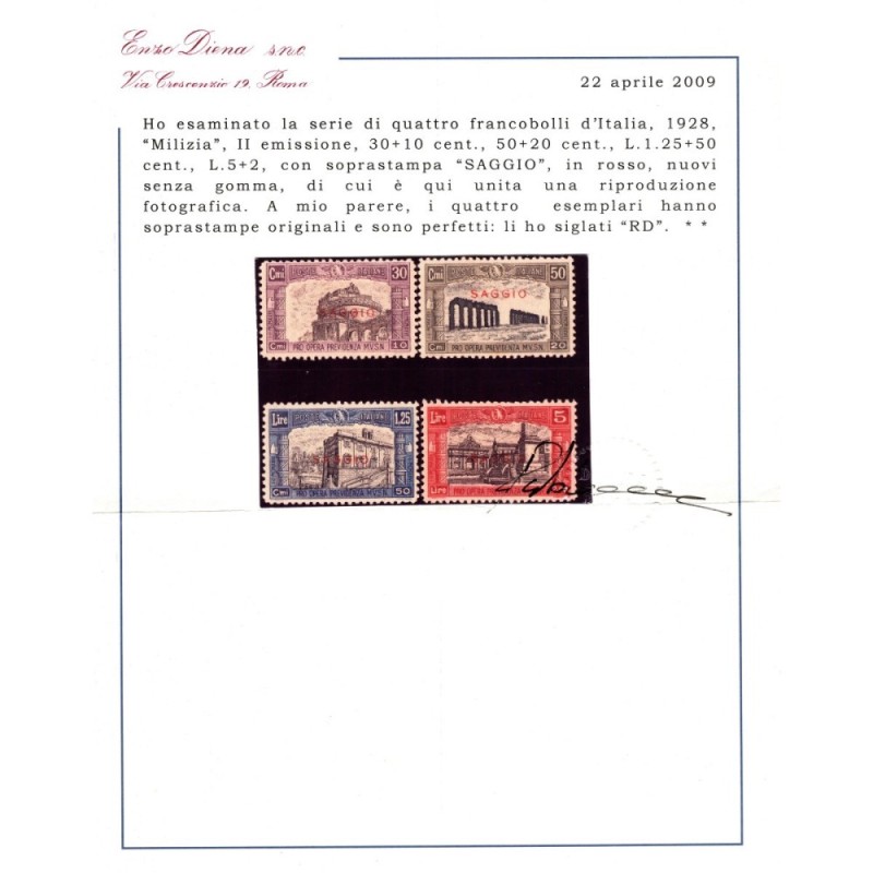 REGNO D'ITALIA 1928 MILIZIA II SOPRASTAMPATI SAGGIO 4 V. G.O MH* CE...