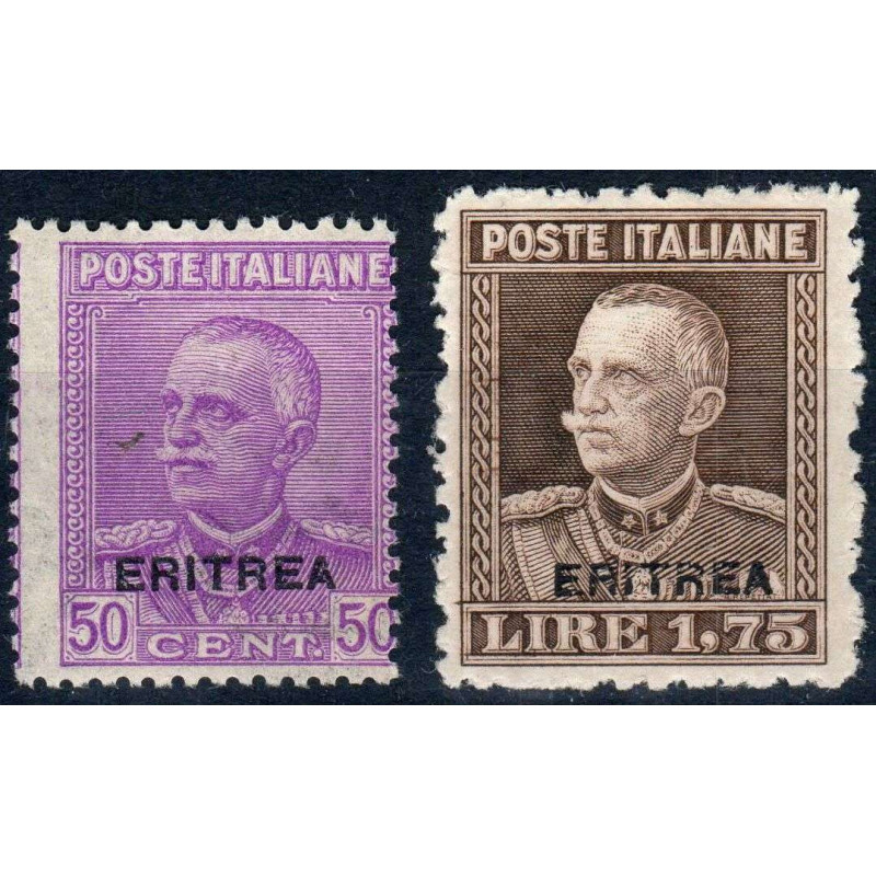 COLONIE ERITREA 1928-29 FRANCOBOLLI D'ITALIA SOPR. ERITREA 2 V. G.I...