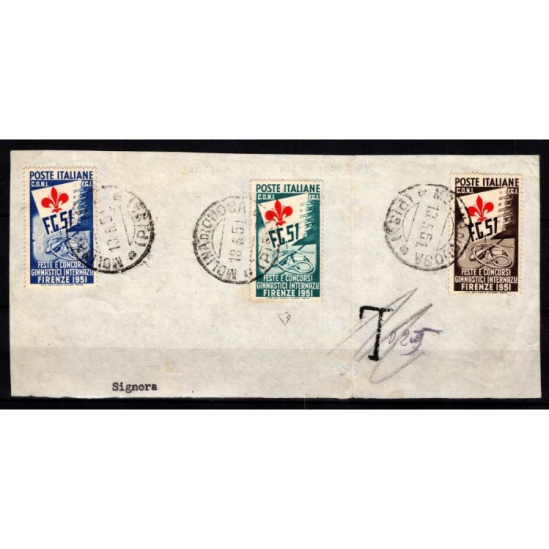 REPUBBLICA 1951 GINNICI 3 V. USATI SU FRAMMENTO CERT.  | Filatelia ...