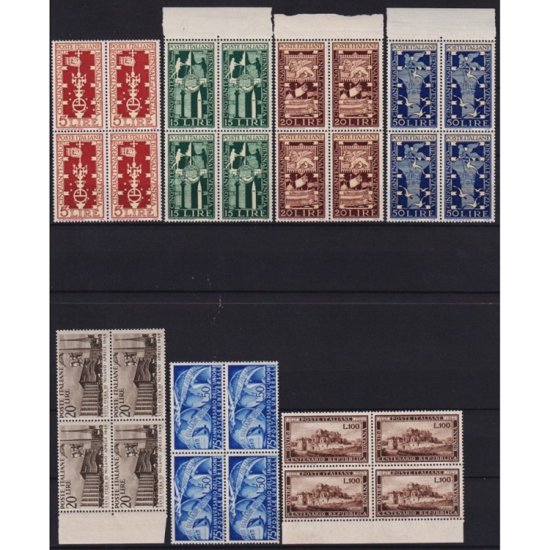 REPUBBLICA 1949 QUARTINE ANNATA COMPLETA 22 VALORI G.I MNH** CERT. ...