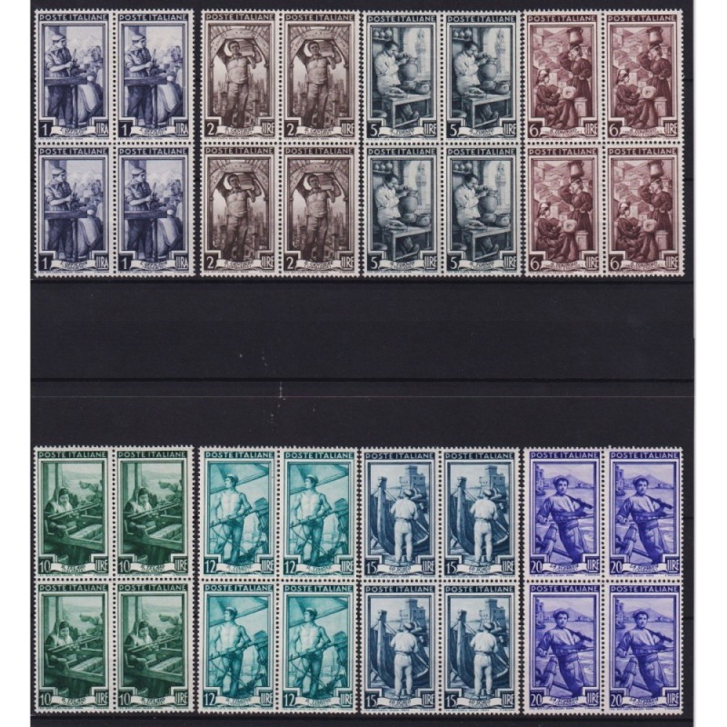 REPUBBLICA 1950 QUARTINE ANNATA COMPLETA 37 VALORI G.I MNH** CERT. ...