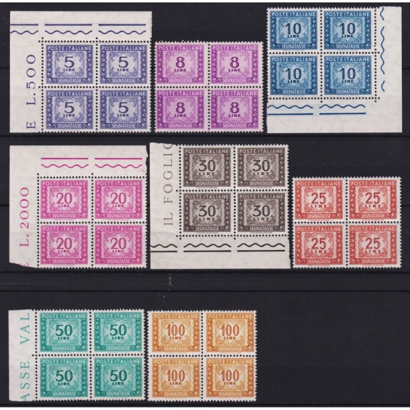 REPUBBLICA 1955-81 QUARTINE SEGNATASSE STELLE 8 V. G.I MNH** CERT. ...