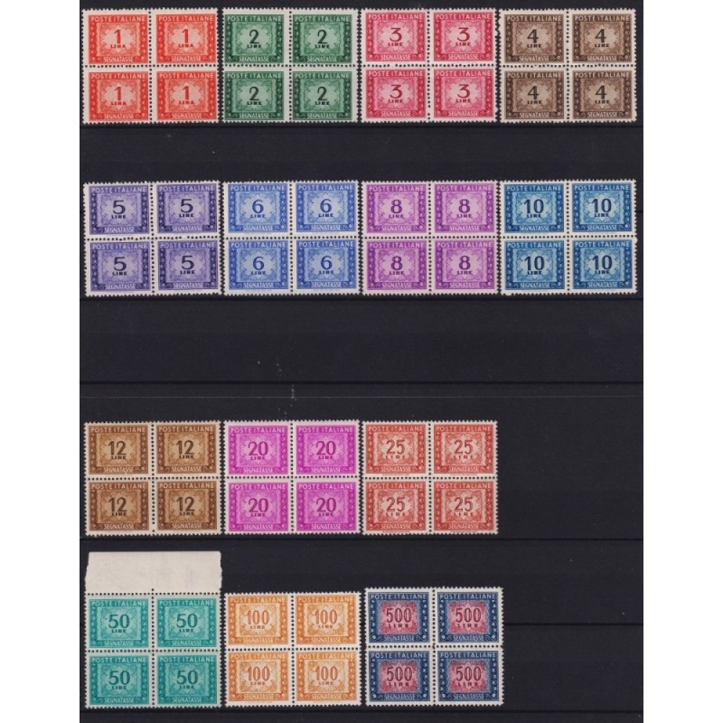 REPUBBLICA 1947-54 QUARTINE SEGNATASSE RUOTA 14 V. G.I MNH** CERT. ...