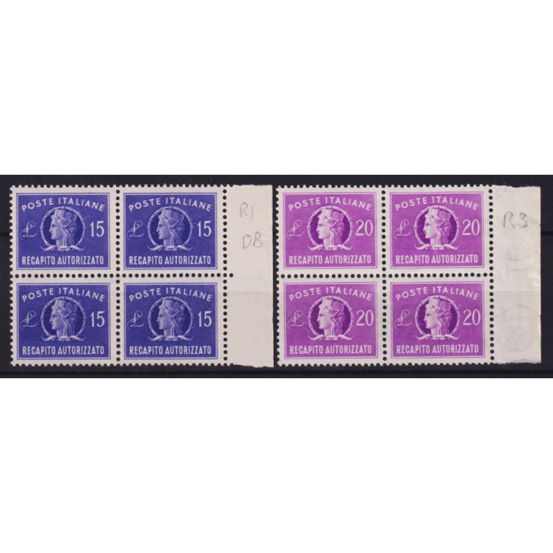 REPUBBLICA 1949-52 QUARTINE RECAPITO AUTORIZZATO 2 V. N.10-11 G.I M...