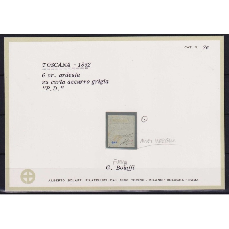 TOSCANA 1852 6 CRAZIE ARDESIA SU GRIGIO N.7 US. AMPI MARGINI FIRMAT...