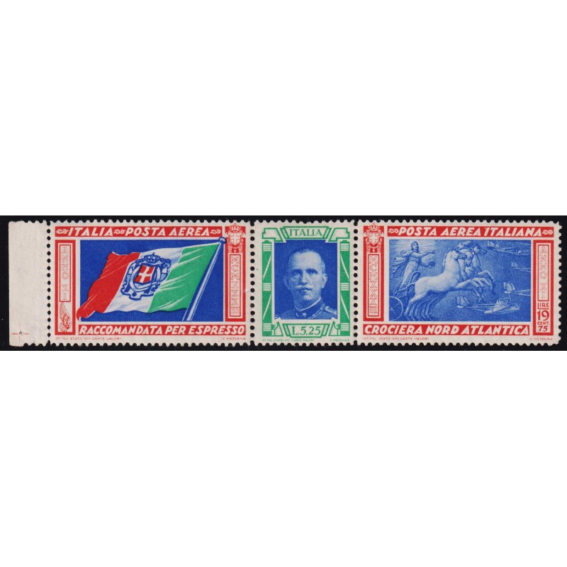 REGNO 1933 CROCIERA BALBO TRITTICO SENZA SOPRASTAMPA N.55/I G.I MNH...