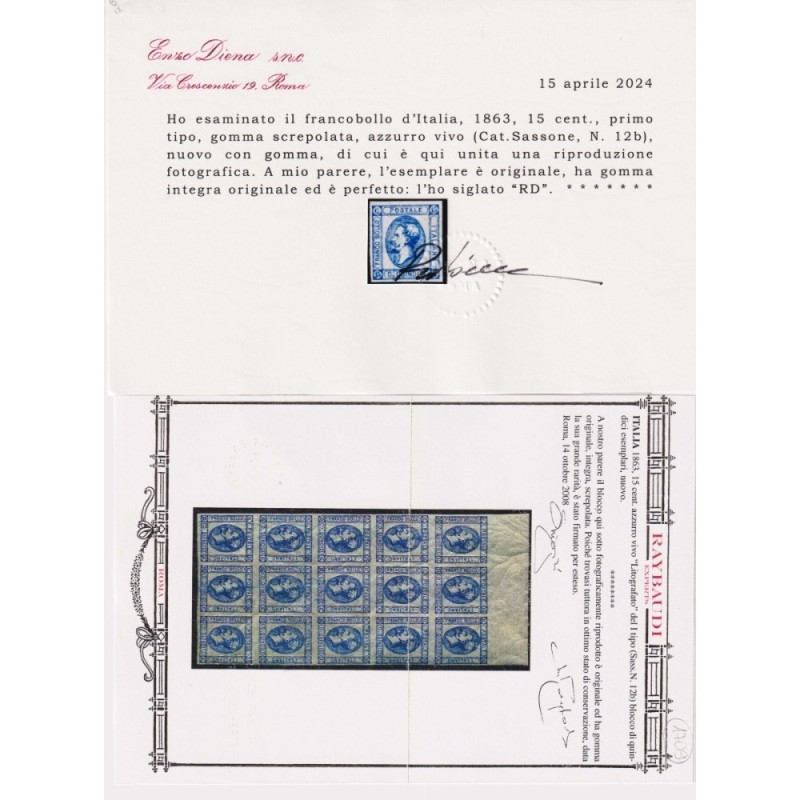 REGNO D'ITALIA 1863 15 CENTESIMI MATRAIRE GOMMA SCREPOLATA G.I MNH*...