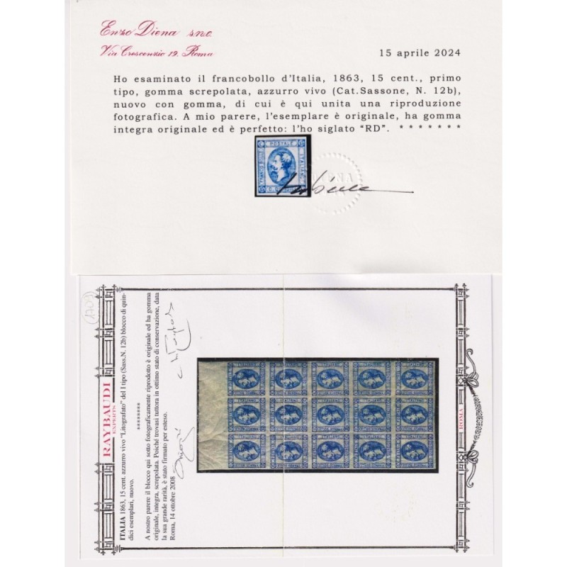 REGNO D'ITALIA 1863 15 CENTESIMI MATRAIRE GOMMA SCREPOLATA G.I MNH*...