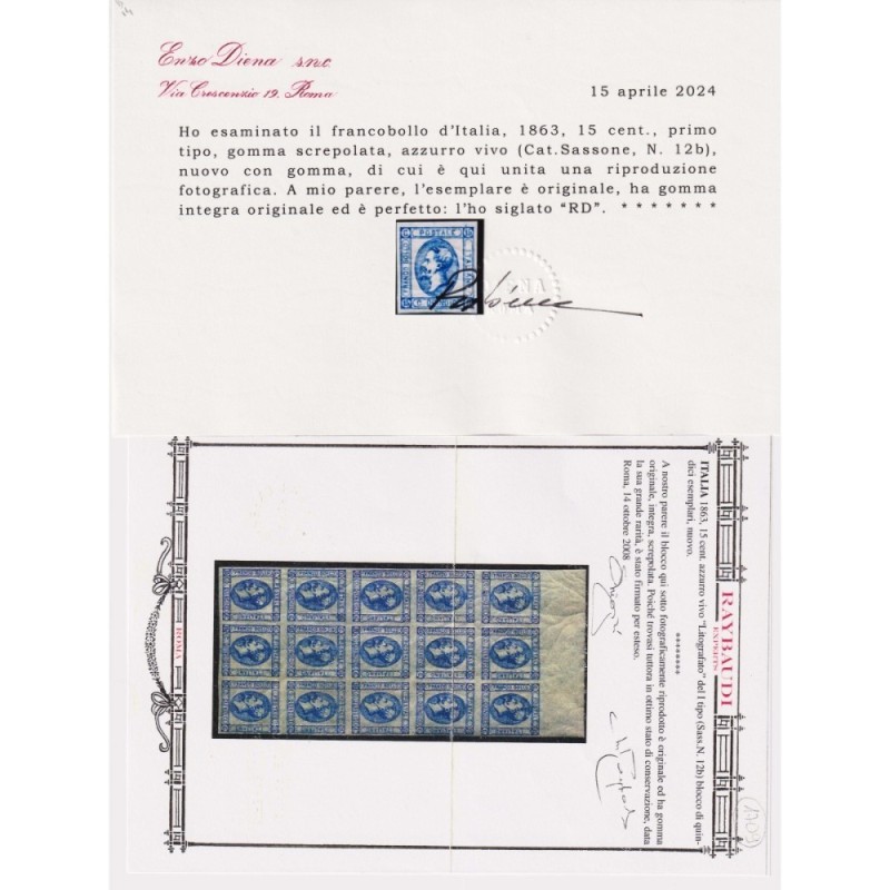 REGNO D'ITALIA 1863 15 CENTESIMI MATRAIRE GOMMA SCREPOLATA G.I MNH*...