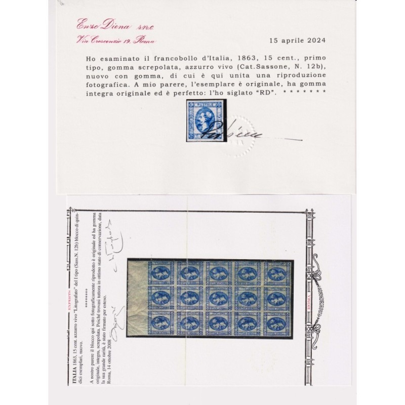 REGNO D'ITALIA 1863 15 CENTESIMI MATRAIRE GOMMA SCREPOLATA G.I MNH*...
