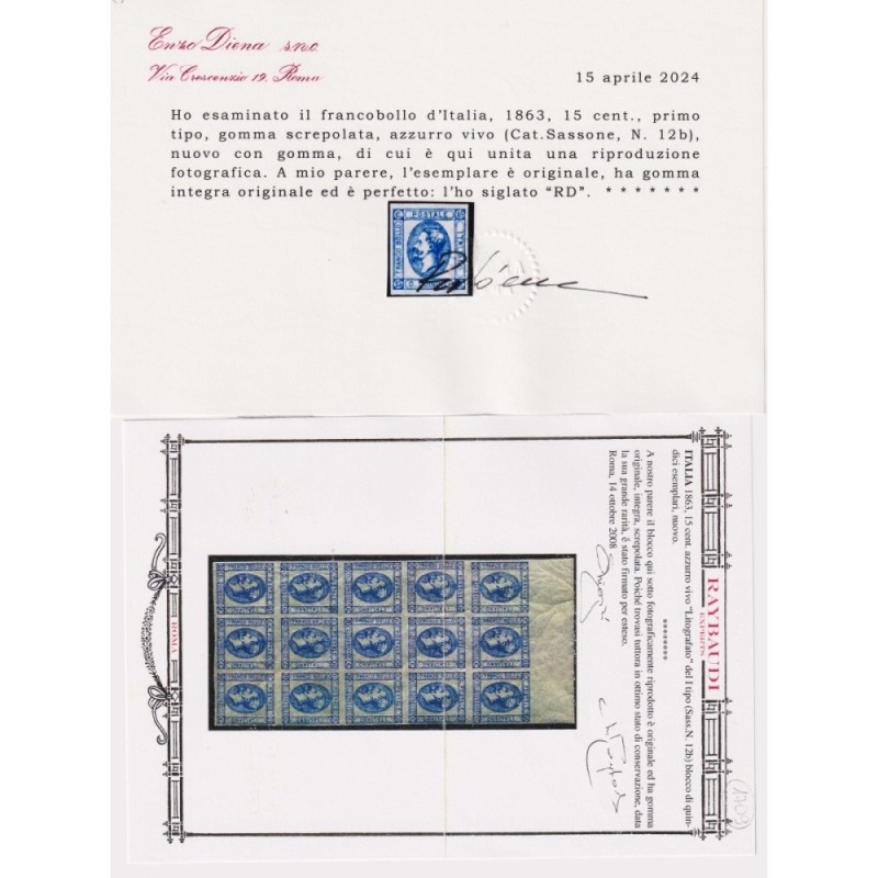 REGNO D'ITALIA 1863 15 CENTESIMI MATRAIRE GOMMA SCREPOLATA G.I MNH*...
