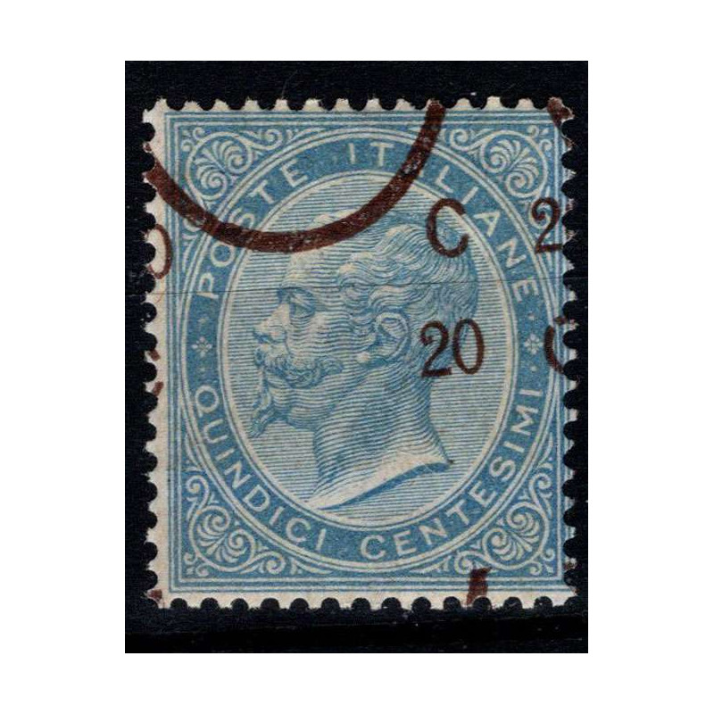 1865 REGNO 20 c. SU 15 c. n. 25 FERRO CAVALLO III TIPO VARIETA' CER...