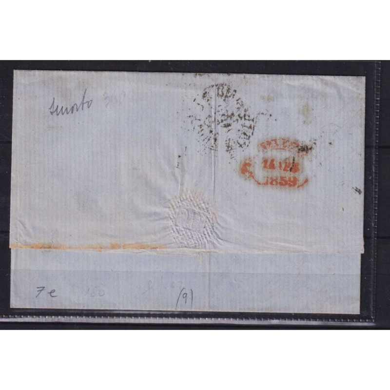 SICILIA 1859 2 GRANA AZZURRO SMORTO II TAV. N.7e SU BUSTA BEN MARGI...