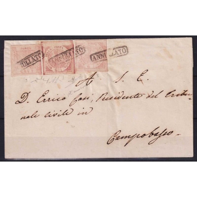 NAPOLI 1858 1/2 GRANA TRE GRADAZIONI DI COLORE N.1,1c,3 US. SU BUST...