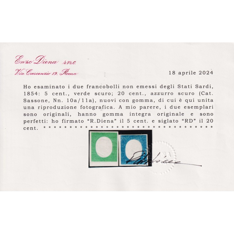 SARDEGNA 1854 SERIE COMPLETA NON EMESSI N.10a-12 G.I MNH** CERT.  |...