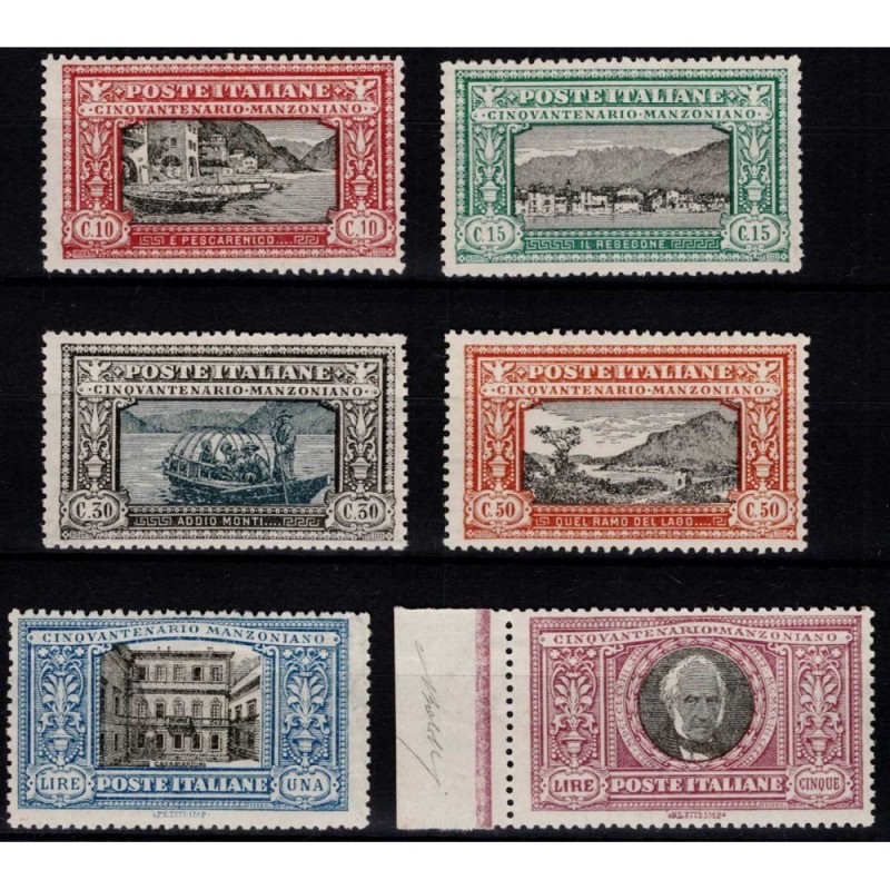 REGNO D' ITALIA 1923 MANZONI 6 V. G.I MNH** CENTRATA CERT. BOLAFFI ...