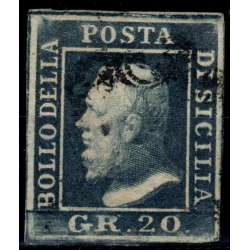 1859 SICILIA 20 gr. ARDESIA SCURO n.13c CERT. RAYBAUDI US. Sicilia francobolli filatelia stamps