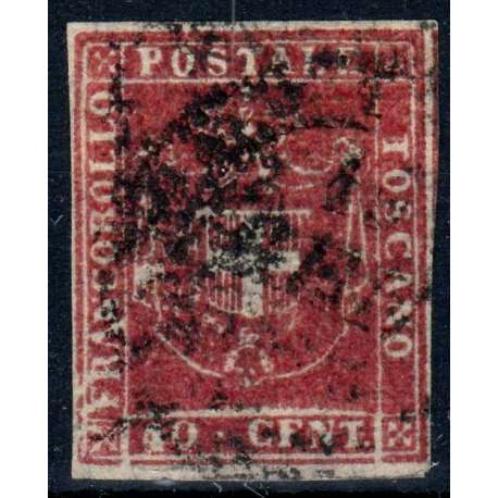 1860 TOSCANA GOVERNO PROVVISORIO 40 c. CARMINIO n.21 FIRMA COLLA/AD US. Toscana francobolli filatelia stamps