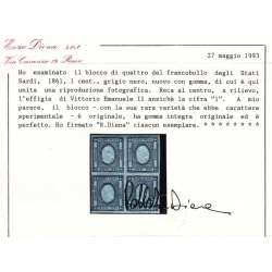 1861-62 SARDEGNA PER STAMPATI "TESTINA" NON EMESSI NATURALI QUARTINE G.I. MNH** Sardegna francobolli filatelia stamps