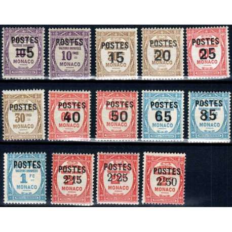 MONACO 1937 SEGNATASSE SOPRASTAMPATI 14 VALORI G.O MH* Monaco francobolli filatelia stamps